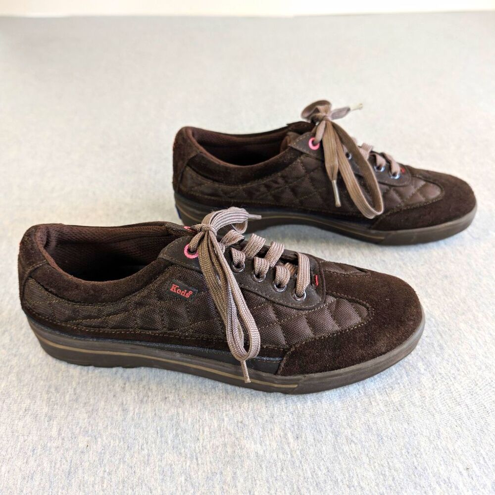 Keds Brown Suede Quilted Logo Lace-Up Casual Sneakers Round Toe US 7M E 37.5